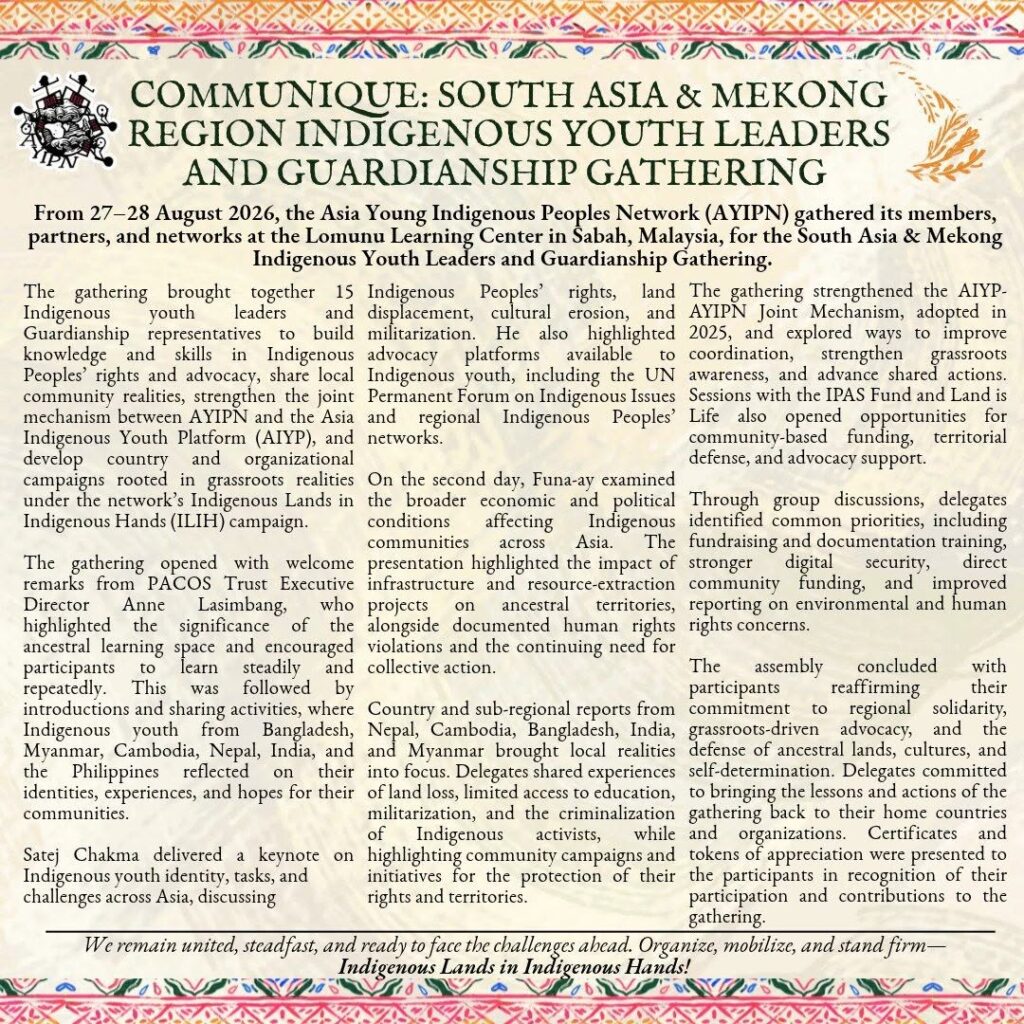Communique | 𝗦𝗼𝘂𝘁𝗵 𝗔𝘀𝗶𝗮 & 𝗠𝗲𝗸𝗼𝗻𝗴 𝗜𝗻𝗱𝗶𝗴𝗲𝗻𝗼𝘂𝘀 𝗬𝗼𝘂𝘁𝗵 𝗟𝗲𝗮𝗱𝗲𝗿𝘀 𝗮𝗻𝗱 𝗚𝘂𝗮𝗿𝗱𝗶𝗮𝗻𝘀𝗵𝗶𝗽 𝗚𝗮𝘁𝗵𝗲𝗿𝗶𝗻𝗴